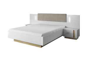 Expedo Manželská posteľ ARMONA s nočnými stolíkmi, 160×200, biela lesk/dub grandson