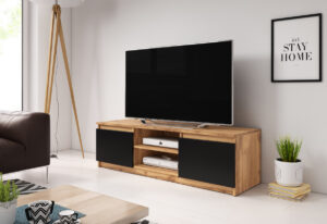Expedo TV stolík BASTE, 120×35,5×38, dub wotan/čierna + LED